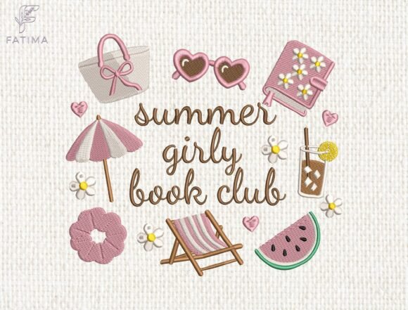 Download Summer Girly Book Club Embroidery Design - Design Collection